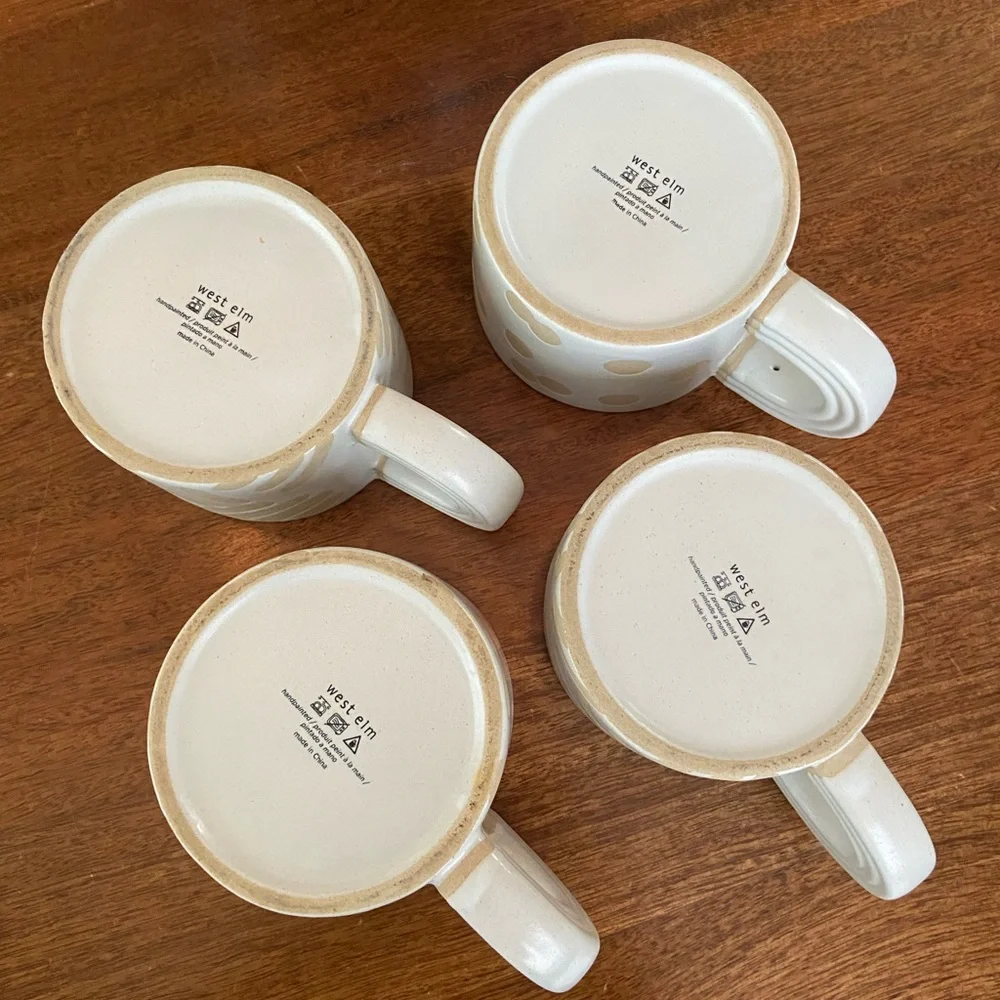 West Elm modern Polka Dot cream Ceramic Mugs Set of 4